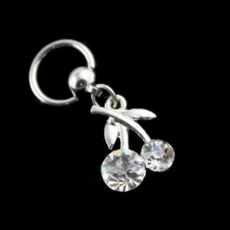 316L Steel Captive Bead Ring W/ Dangling Rhinestone Cherries
