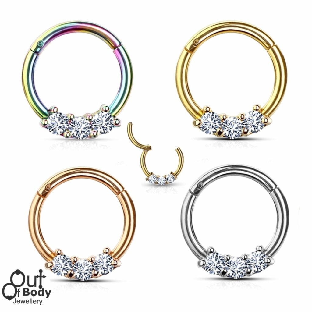 Hinged Segment Ring High Quality Precision 3 CZ Set Hoop