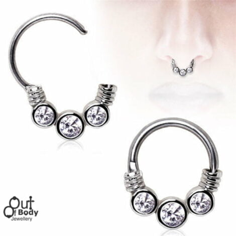 Septum Clicker Round Hinged Triple Gem Wrap Nose Ring