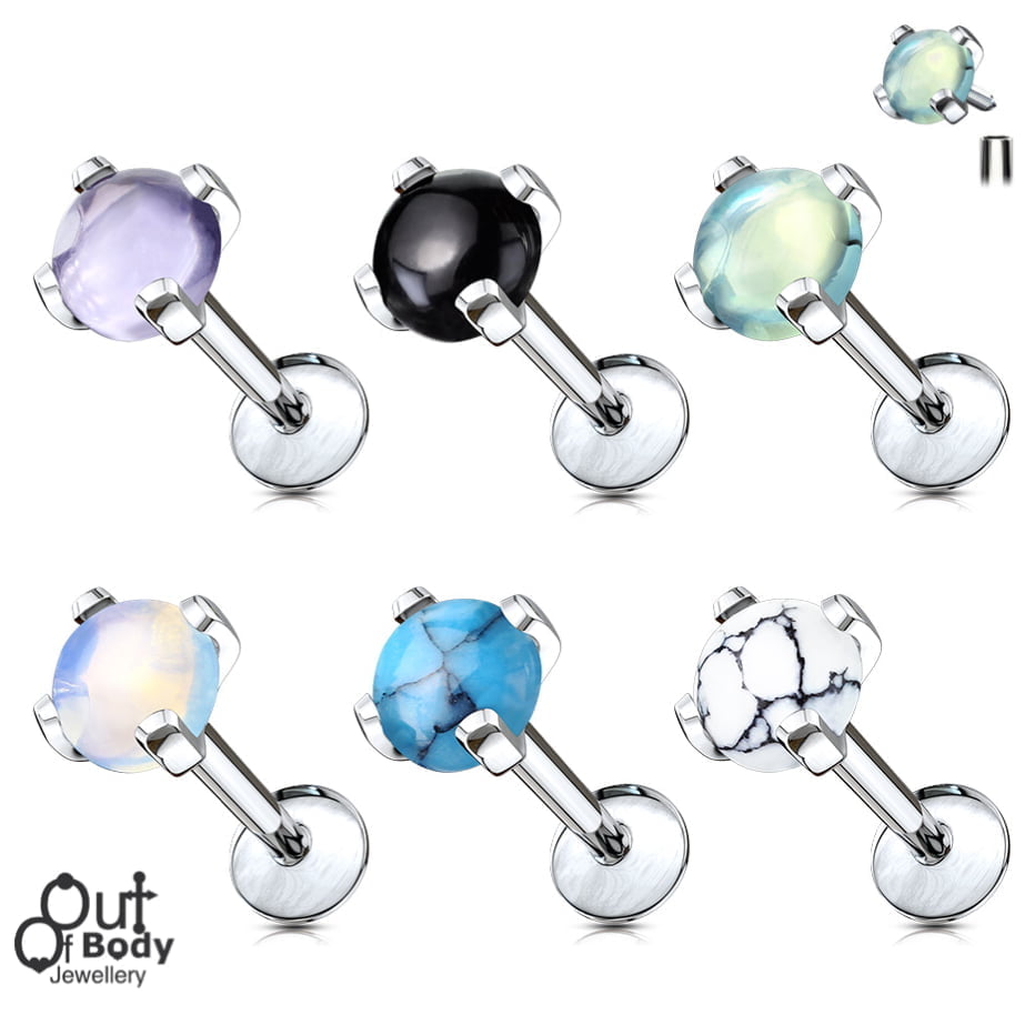 Ear Cartilage Labret Stud Prong Set Semi Precious Stone Top