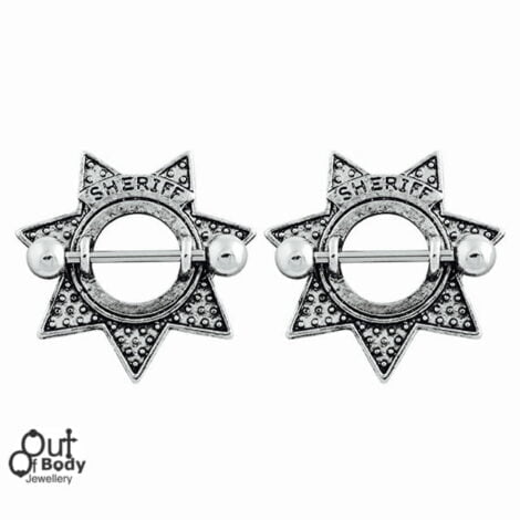 Retro Wild West Star Sheriffs Badge Nipple Ring