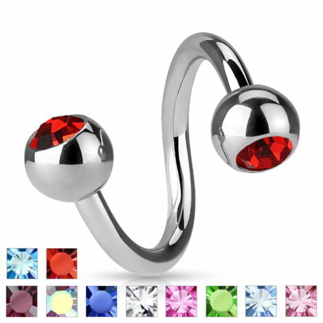316L Surgical Steel Twist Barbell With CZ Gem Balls