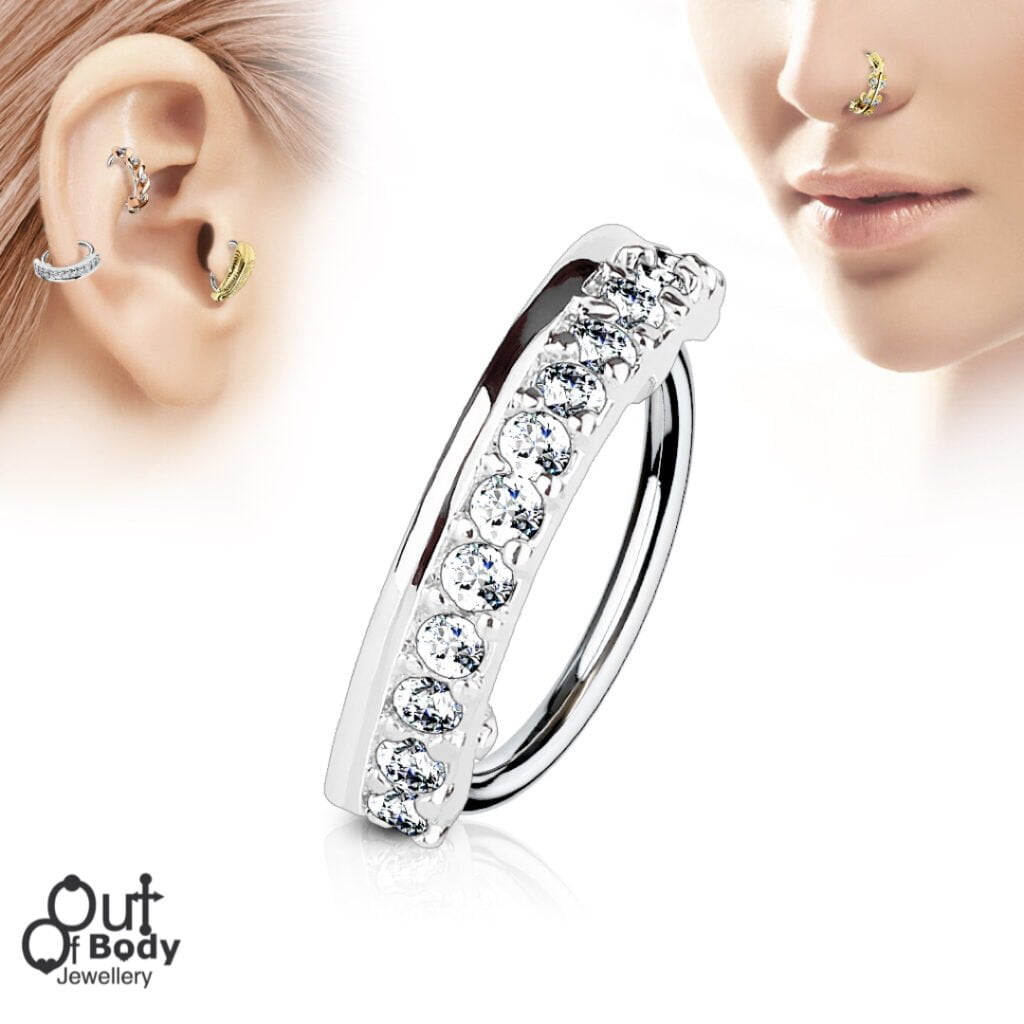 Hoop Nose or Ear Ring CZ Paved Half Circle