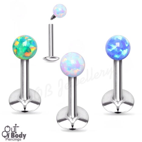 Ear Labret Stud W/ Opal Ball Top Internally Threaded