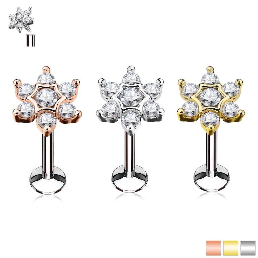 Ear Cartilage Labret CZ Set Star Top w/ Internal Threading