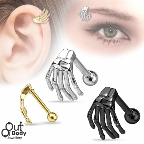 16G Skeleton Hand Straight Barbell Eyebrow/ Ear Cartilage