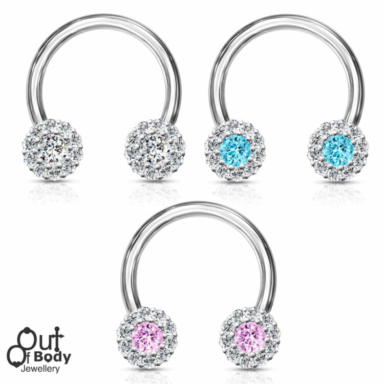 316L Steel Circular Barbell with Paved CZ Daisy Ends