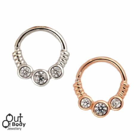 Septum Cartilage/Ear Triple Gem Entwined Ring