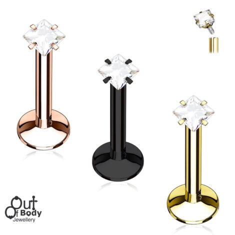 Ear Cartilage Stud Prong Set Square CZ IP Titanium