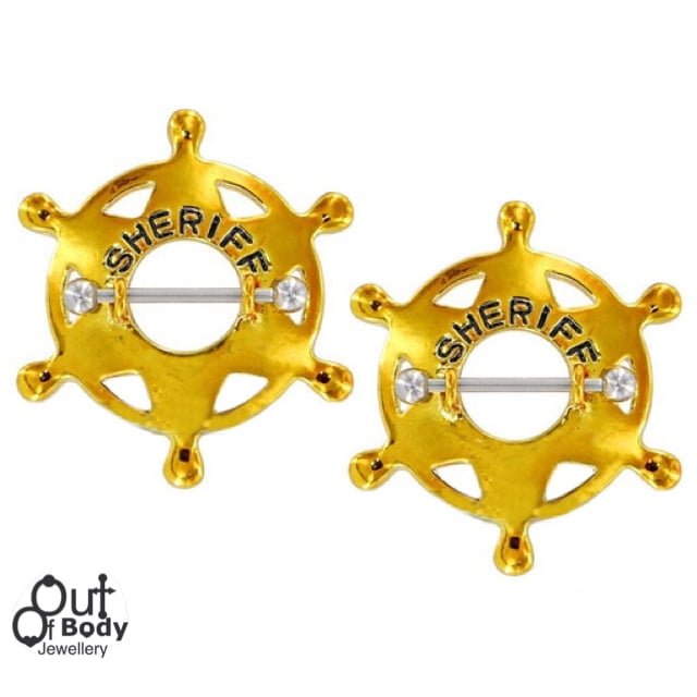 Golden Wild West Sheriffs Badge Nipple Ring