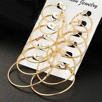 Value Pack 6 Pairs Large Hoop Earrings In Mixed Sizes