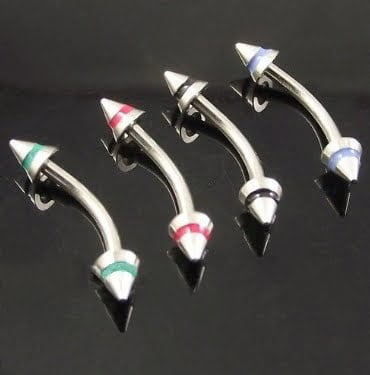 Curved Barbell Eyebrow w/ Etched Striped Cones