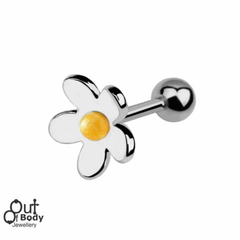 Cartilage/ Helix Tragus Barbell w/ Fresh Daisy Flower Earring