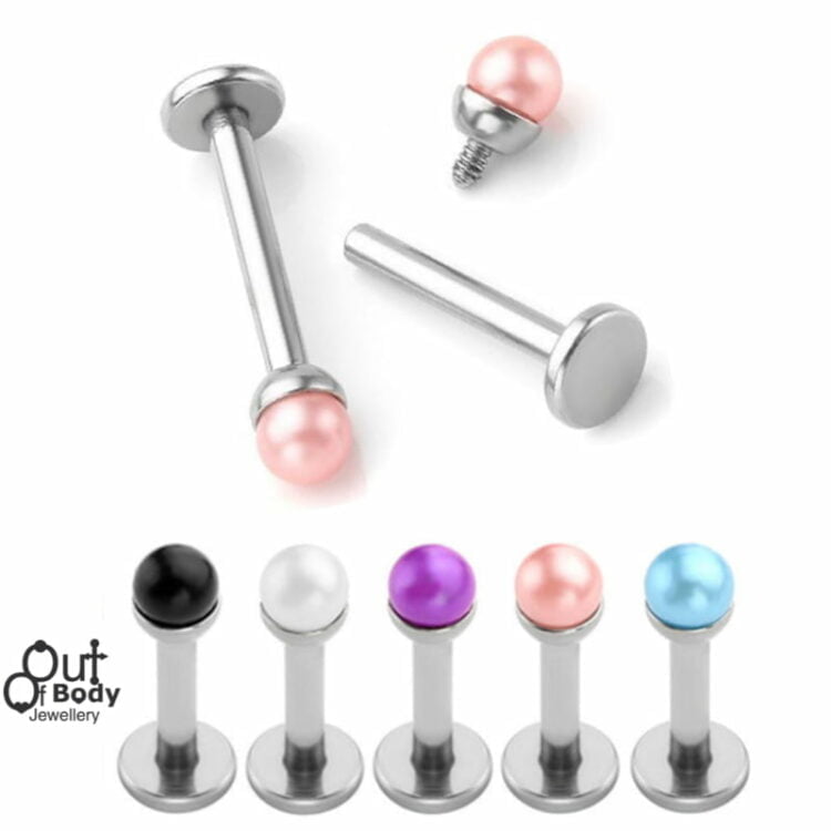 16G Internal Threaded Labret W/ Frosted Pearl Set Top