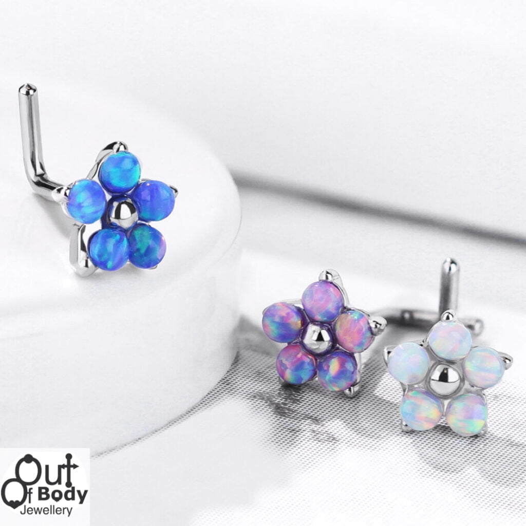 20G Opal Shimmer Flower L Bend Nose Ring