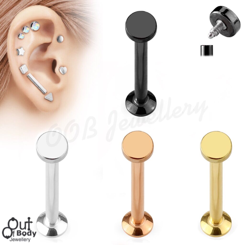 Ear Labret Stud W/ Internal Threaded Round Disc Top