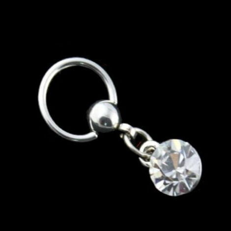 316L Steel Captive Bead Ring W/ Dangling Solitaire Gem
