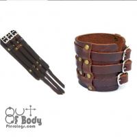Brown Leather Rivet & Buckle Wristband