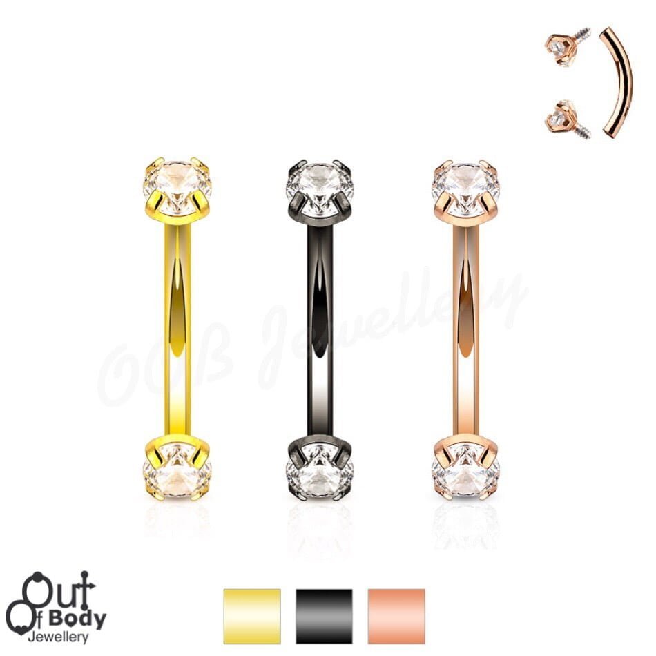 16G Curved Barbell Rook Eyebrow w/ Double Round Gems