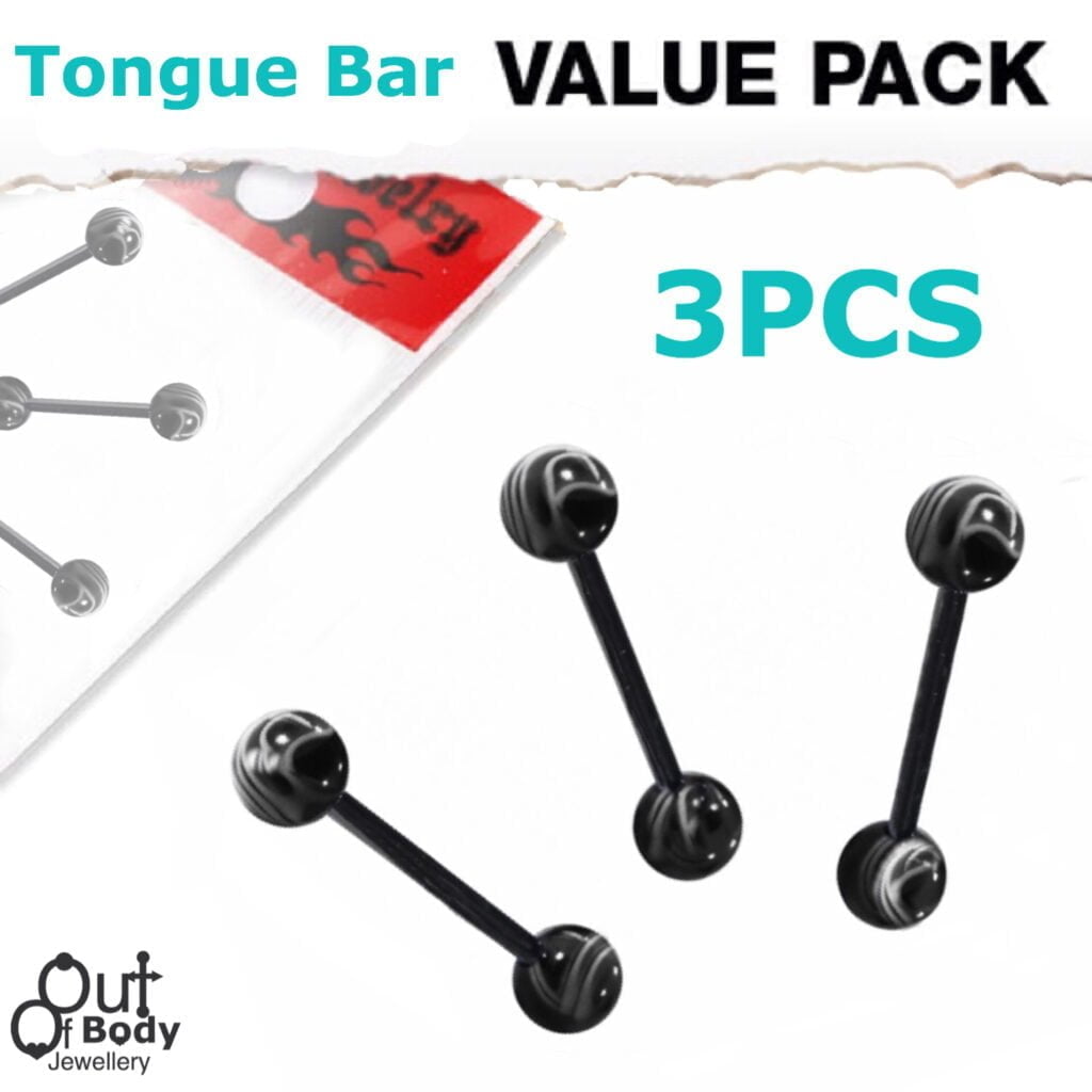 Acrylic Marbled Black Ball w/ Bioplast Barbell 3PC Value Pack