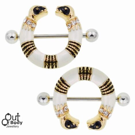 Cleopatra Exotica White Nipple Shield Ring With CZ