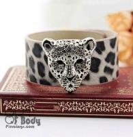 Leopard Print Wristband W/ Wildcat Charm