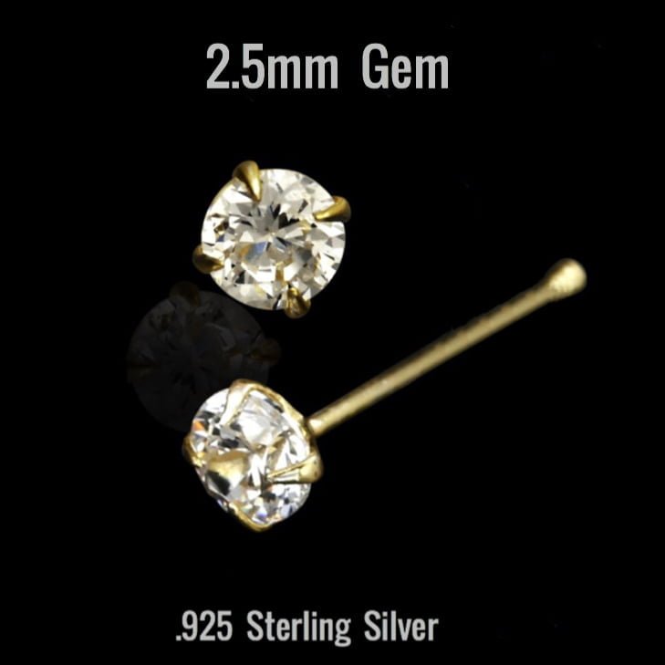 Sterling Silver Prong Set CZ Gold Plated Nose Stud