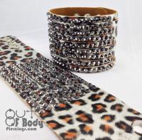 Leopard Print Brown Wristband With Silver Studs