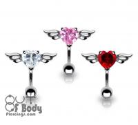 Cubic Zirconia Winged Heart Reverse Belly Ring