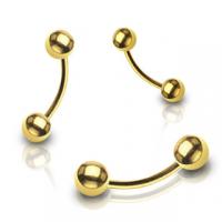 316L Steel Curved Barbell Rook Eyebrow In IP Gold W/ Balls