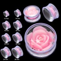 Acrylic Domed Clear Saddle Fit Plug W/ Pink Rose & Stars