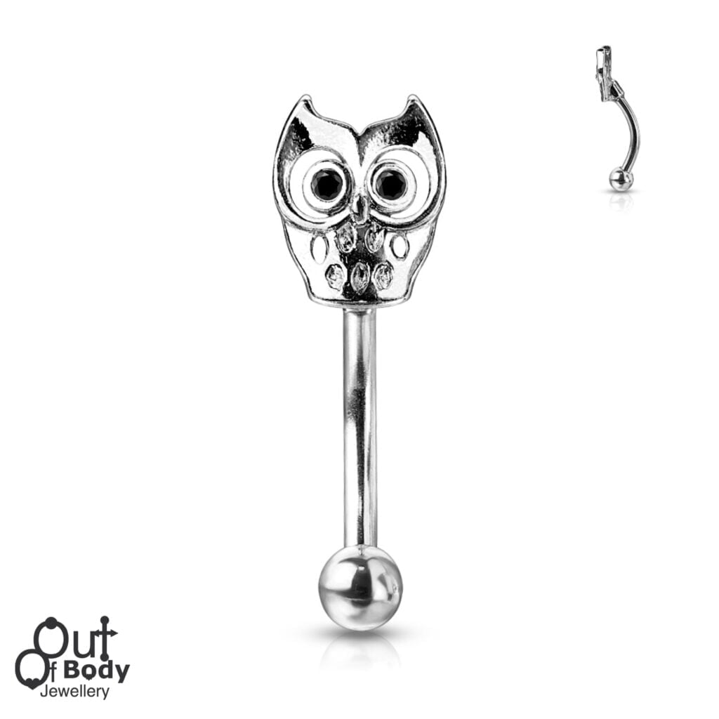 Curved Barbell Eyebrow Rook Jewellery With Owl Top