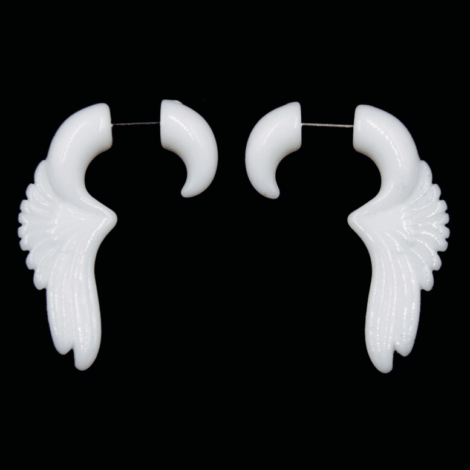 Fake Tribal Winged Taper Pairs In White Acrylic