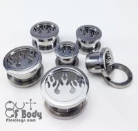 316L Steel Threaded Tunnel W/ Cut Out Flame Logo