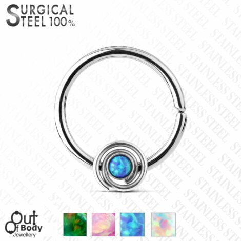 Septum Cartilage/Ear Bendable Hoop Ring W/ Opal Set Spiral