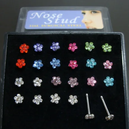 Crystal Plum Flower Nose Stud Bone