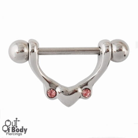 316L Steel Nipple Barbell w/ CZ Set Heart Shield