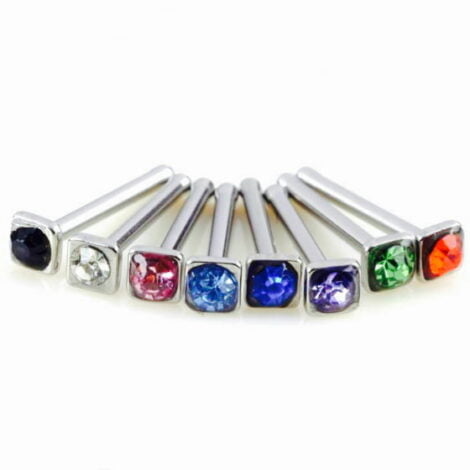 Crystal Set Square Top Nose Stud Bone