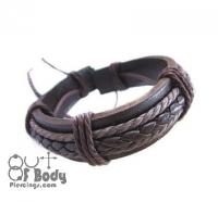 Brown Leather Wristband With Plaiting