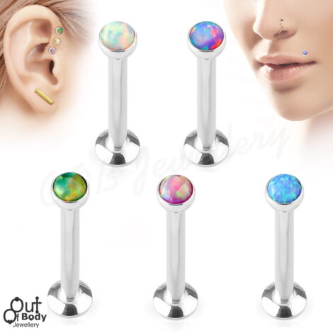 16G Opal Set Flat Top Internally Threaded Labret Monroe
