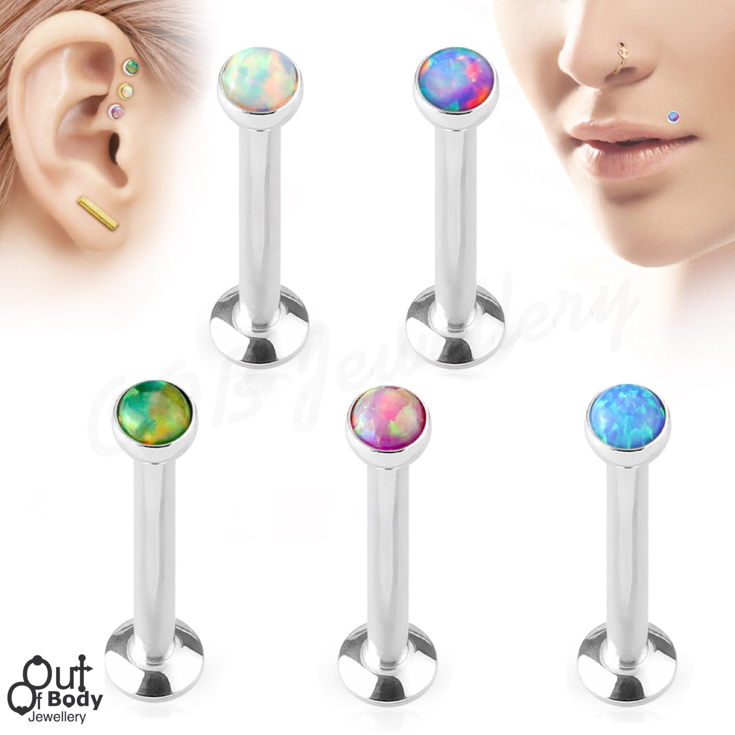 16G Opal Set Flat Top Internally Threaded Labret Monroe