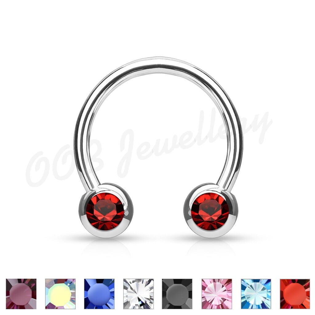 316L Steel Horseshoe With Front Facing Press Fit Jewelled Balls