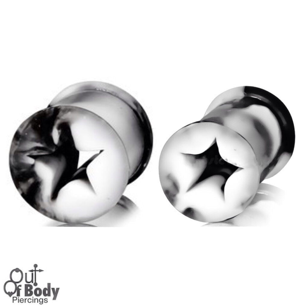 Silicon Double Flared Star Plug W/ Smokey Grey Marbling