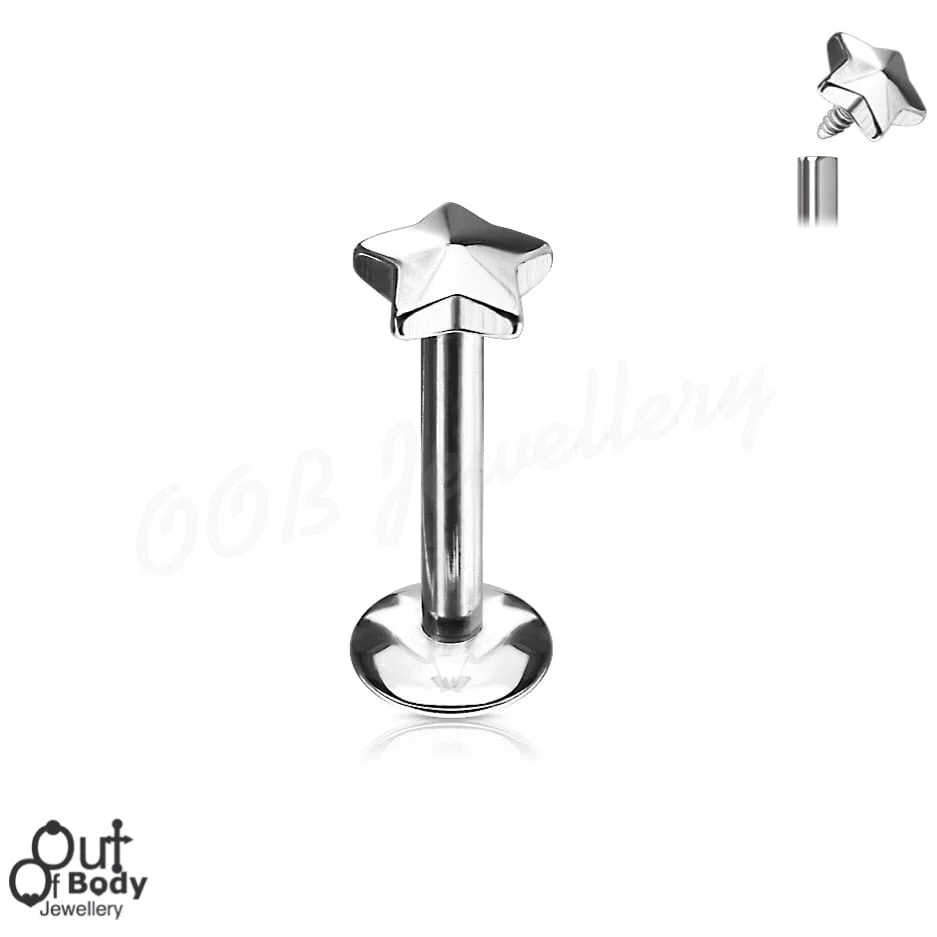 16G Labret/ Monroe w/ 3D Star Top Internal Threading