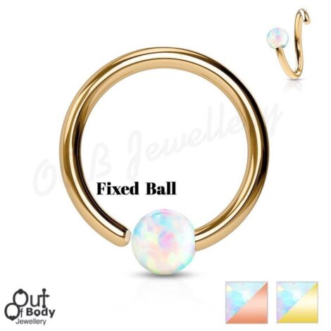 Septum Cartilage/Ear Hoop Fixed Opal Ball Bendable IP Gold Ring