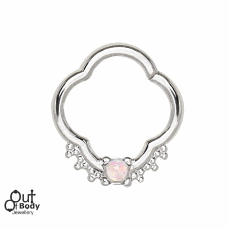 Cartilage Ear/ Septum Ornate Quatrefoil Ring Jewelled With Opal