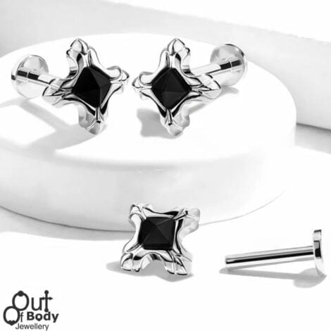 Black Square CZ Pyramid Top Cartilage Labret Stud