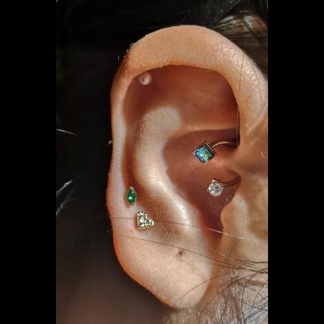 Horseshoe Circular Barbell with Inlaid Shell and Prong CZ Ends - Image 2