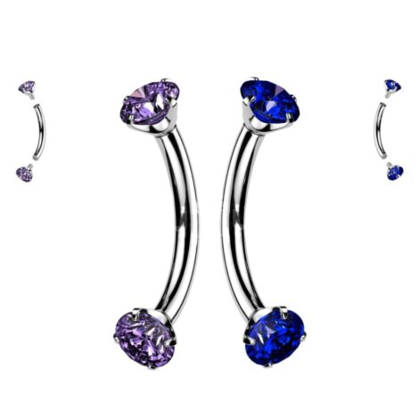Curved Barbell with Prong Round CZ, Internally Threaded for Eyebrow - Image 2