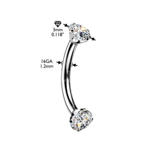 Curved Barbell with Prong Round CZ, Internally Threaded for Eyebrow - Image 3